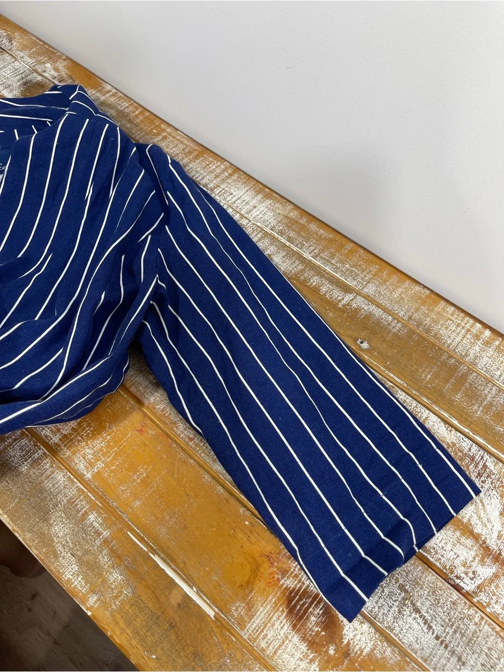 Weekend Women’s Navy Blue White Striped Blazer Jacket Size L
